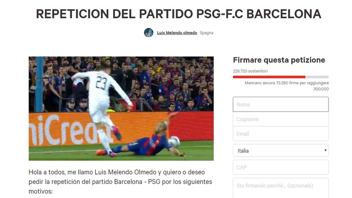 «Barcellona-Psg da ripetere», oltre 200mila firme per la petizione online
