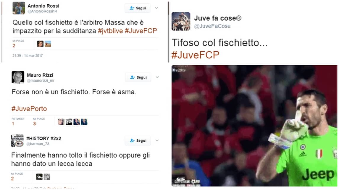 Juventus-Porto: il fischietto del tifoso fa impazzire i social