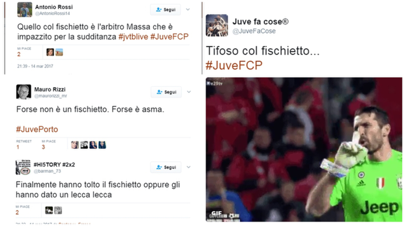 Juventus-Porto: il fischietto del tifoso fa impazzire i social