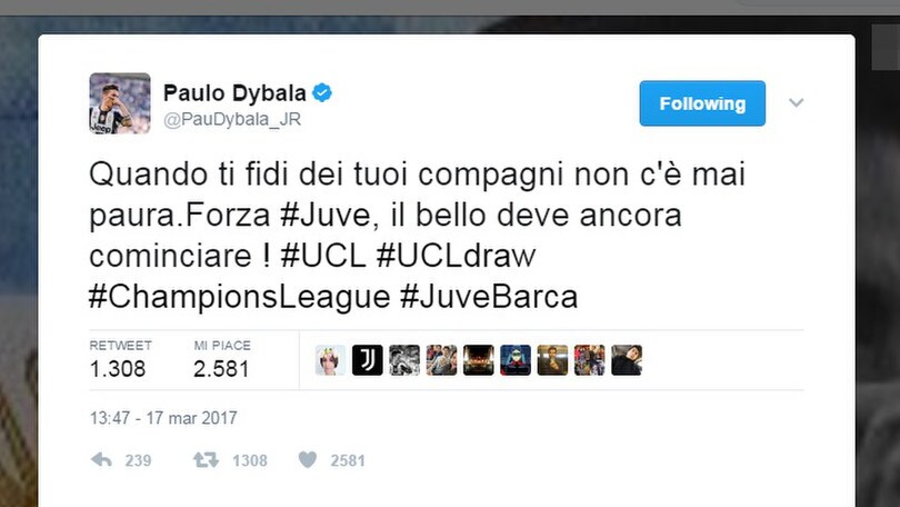 Juventus-Barcellona, Dybala: «Il bello deve ancora cominciare»