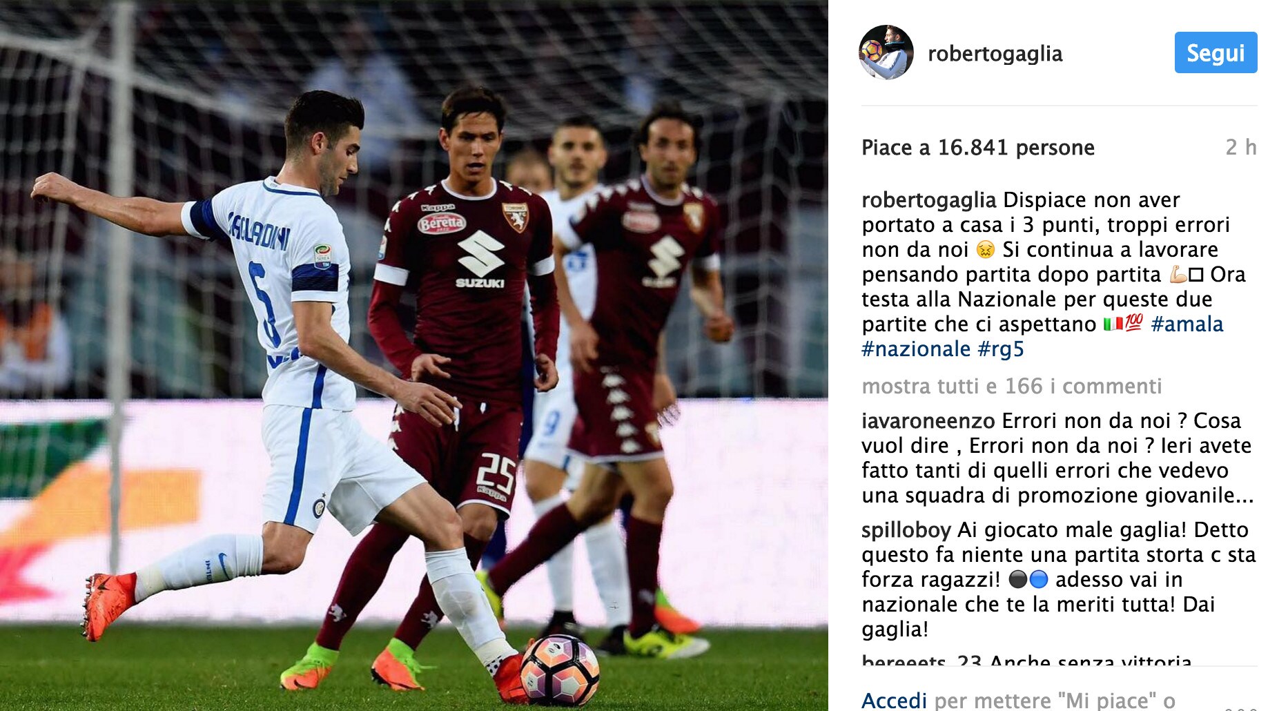 Gagliardini: «Errori non da noi»