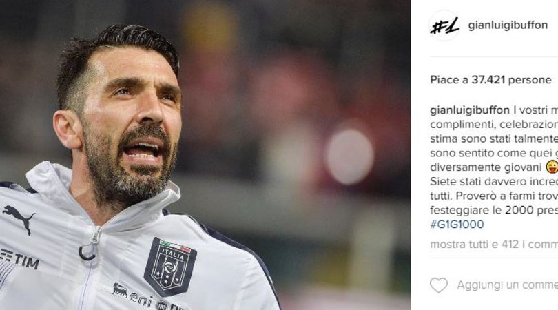 Recordman Buffon scherza su Instagram: «Pronto per le 2000 presenze»