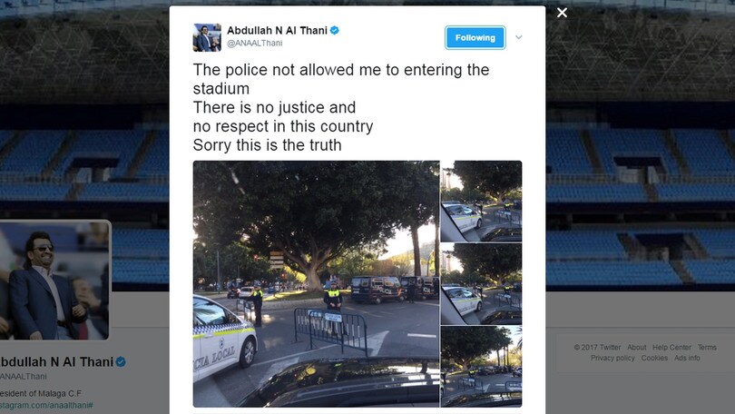 Malaga, il presidente denuncia: «La polizia non mi ha fatto entrare allo stadio»