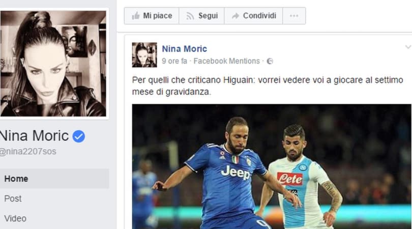 Nina Moric su Napoli-Juve: un post scatena la bufera