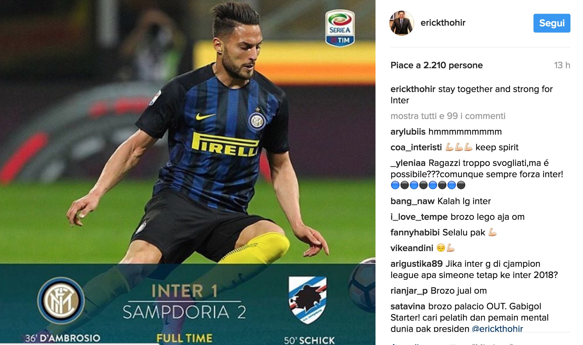 Thohir sprona l'Inter