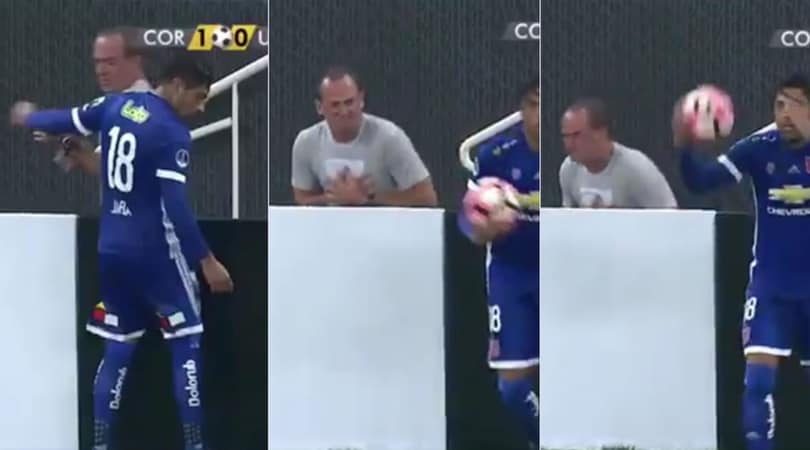 Corinthians-U. De Chile, la simulazione del raccattapalle è da ridere