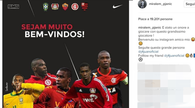 L'ex Roma Juan su Instagram, saluto di Pjanic: «Un onore giocare con te»