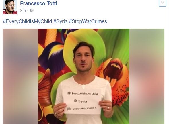 Attacco Usa, appello di Totti: «Basta guerra in Siria!»