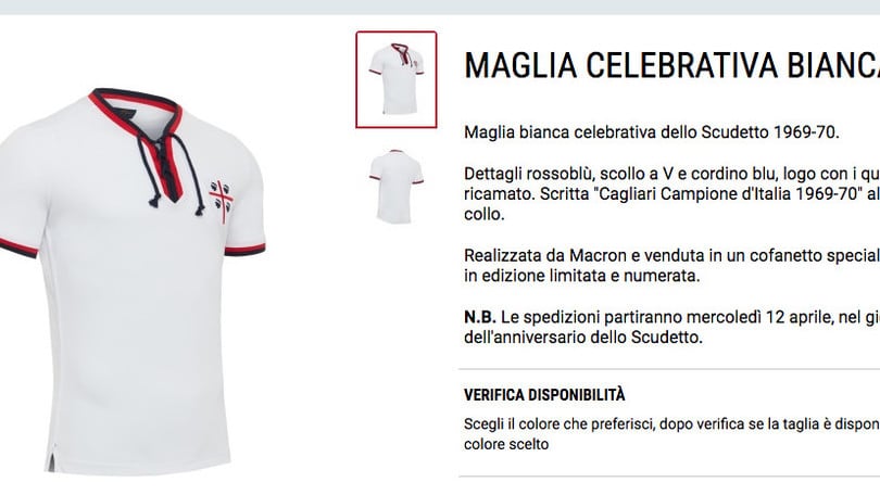 Serie A Cagliari, maglia rètro per festeggiare il titolo conquistato nel 1970