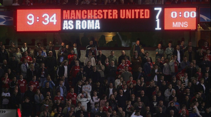 Il Manchester United celebra il decennale del 7-1 alla Roma