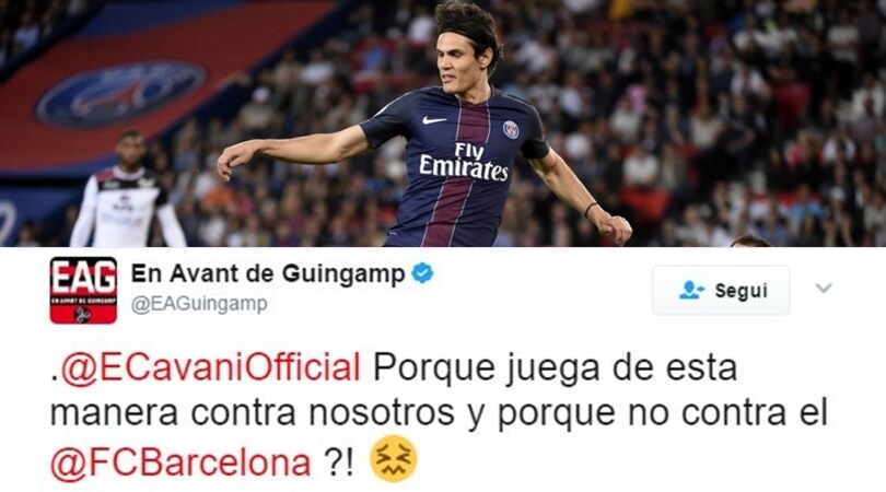 Psg, Guingamp provoca Cavani: «Non ha giocato così col Barcellona»