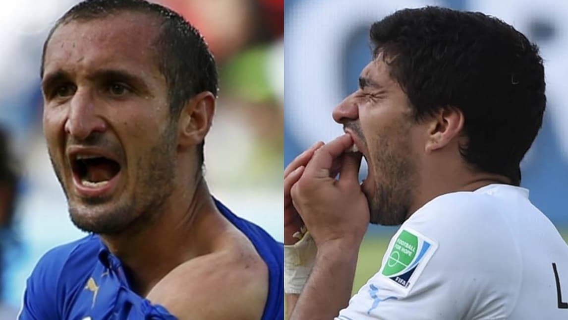 Chiellini ritrova Suarez tre anni dopo il morso in Brasile