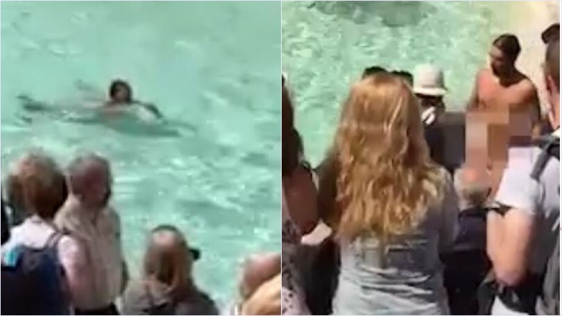 Roma, uomo nudo nella Fontana di Trevi! A fine nuotata ecco i vigili