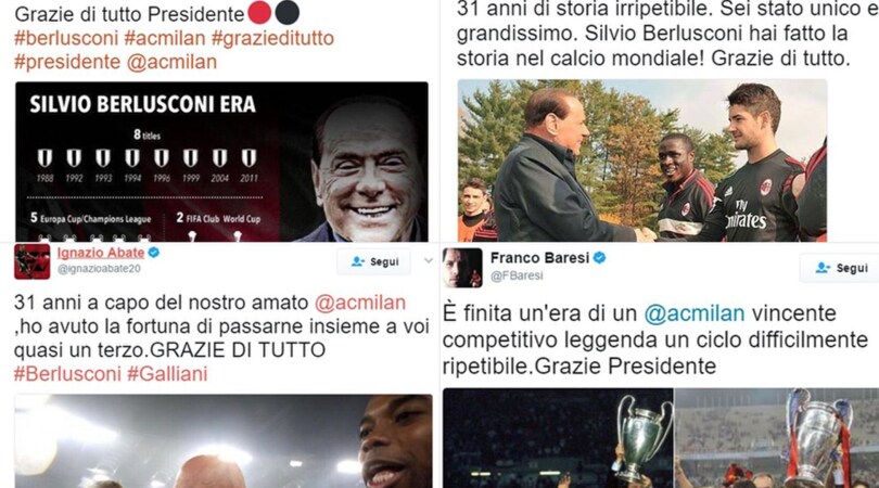 Closing Milan, Berlusconi: da Baresi a Pato, quanti grazie sui social