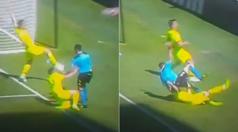 Palermo-Bologna: che fallaccio sull'arbitro di porta!