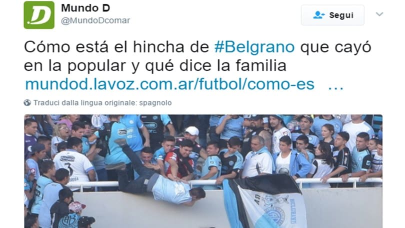 Argentina, orrore in curva. Tifoso gettato giù da ultrà Argentina, orrore in curva. Tifoso gettato giù da ultrà