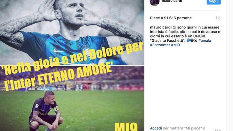 Icardi cita Facchetti su Instagram