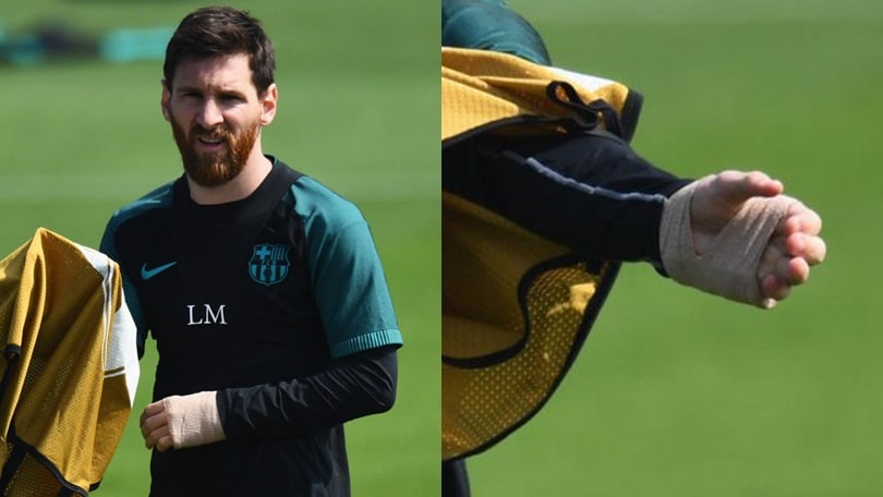Barcellona, Messi ancora "infortunato": mano fasciata in allenamento