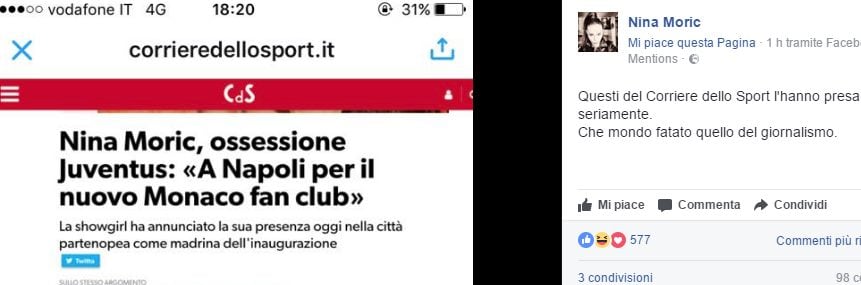 Nina Moric, ossessione Juventus: «A Napoli per il nuovo Monaco fan club».