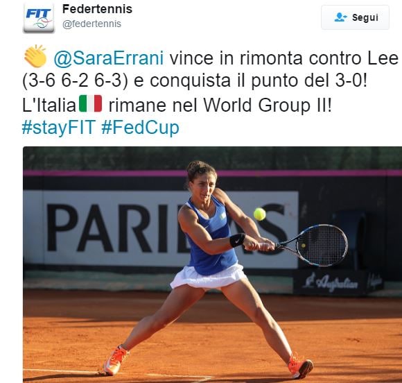 Fed Cup, Italia-Taipei 3-1: Sara Errani conserva il World Group II