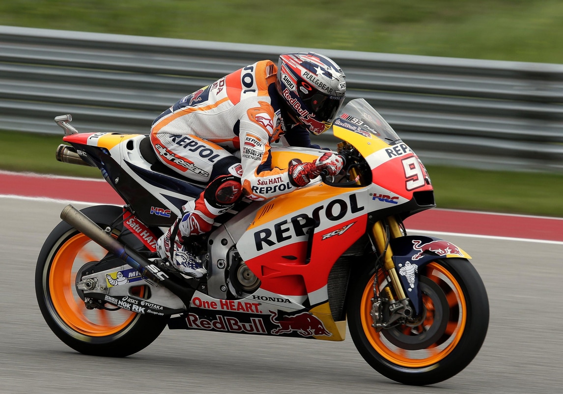 MotoGp Usa, Marquez si prende anche il warm up, Rossi 4°