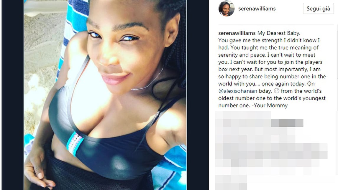 Serena Williams torna n. 1 e scrive al figlio in arrivo: «Festeggio con te»