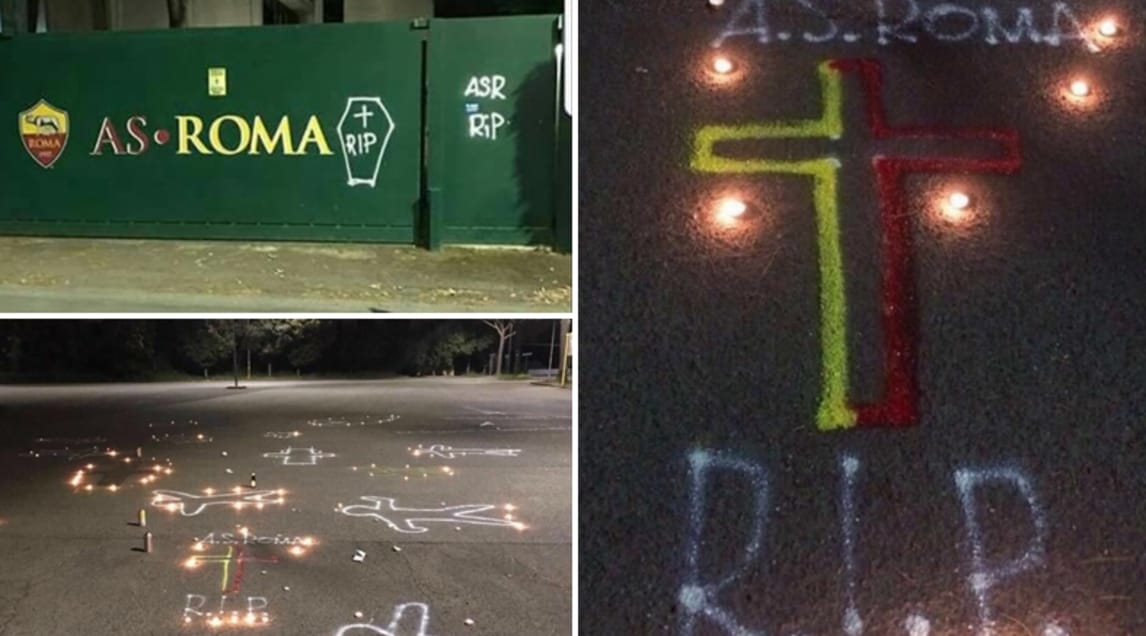 I tifosi della Lazio celebrano il “funerale” della Roma