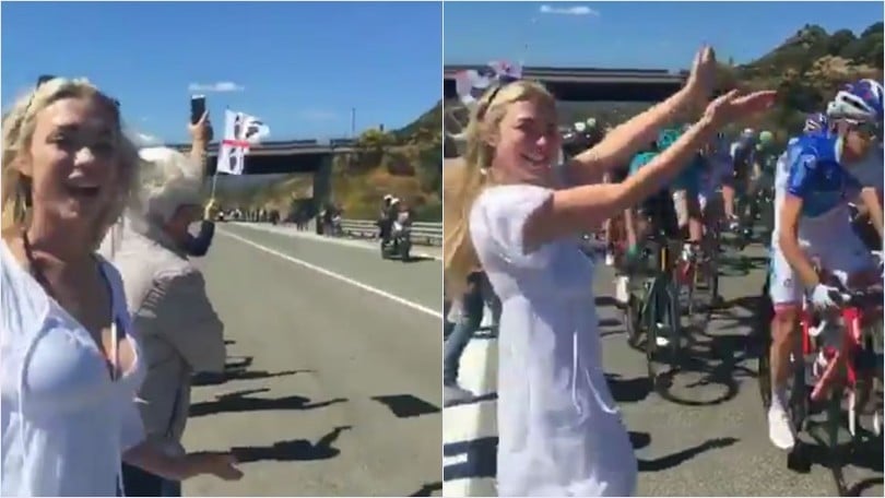 Giro d'Italia, April Summers balla a bordo strada: quasi travolta!