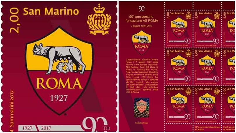 A San Marino un francobollo per i 90 anni della Roma
