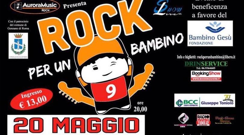 'Rock per un bambino' il 20 maggio a Genzano