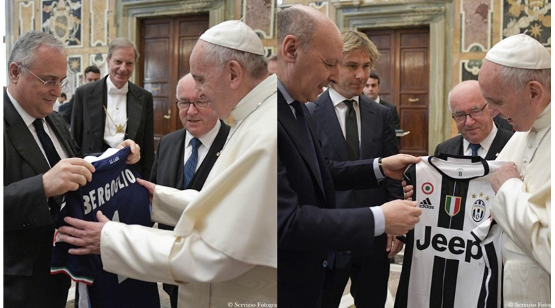 Coppa Italia, da Lazio e Juve maglie donate a Papa Francesco