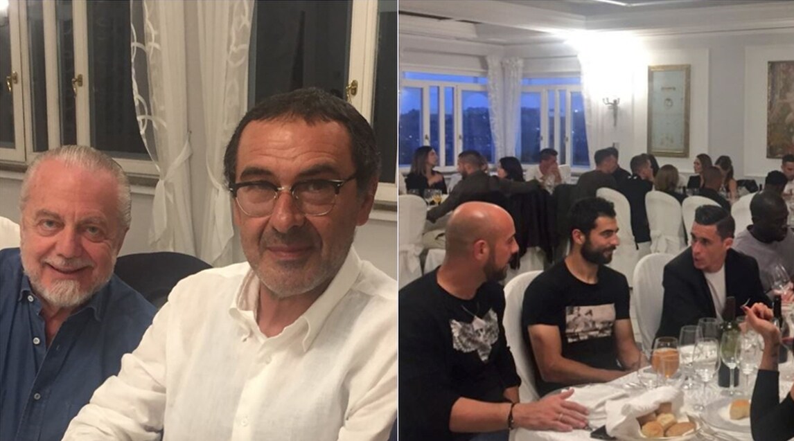 Il patron, lo staff tecnico ed i calciatori della squadra azzurra a cena a Villa d'Angelo per la celebrare la fine di questa lunga stagione, per cui manca soltanto l'ultima gara di campionato, domenica in casa della Sampdoria