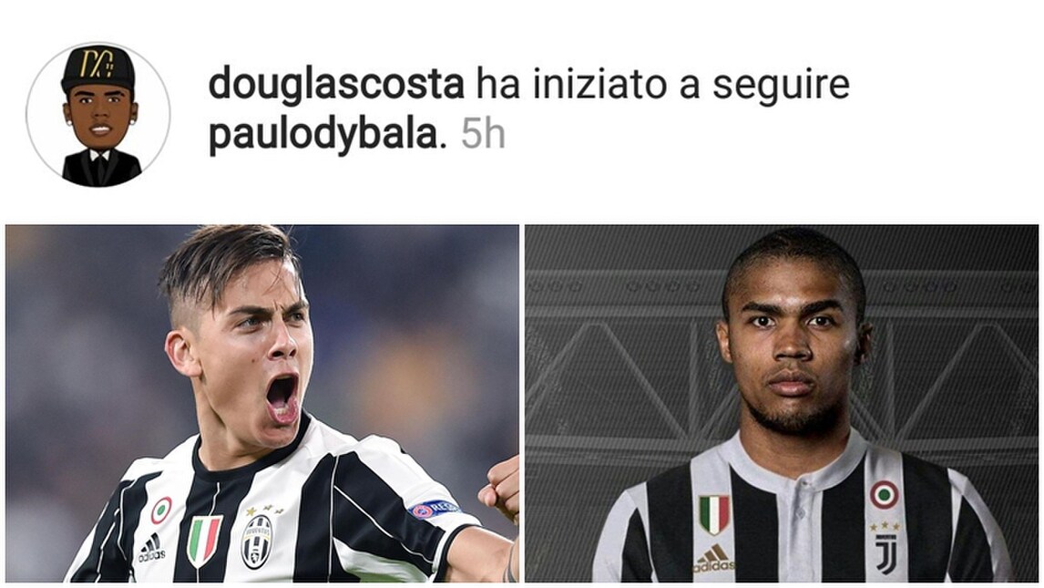 Calciomercato Juventus, Douglas Costa segue Dybala su Instagram