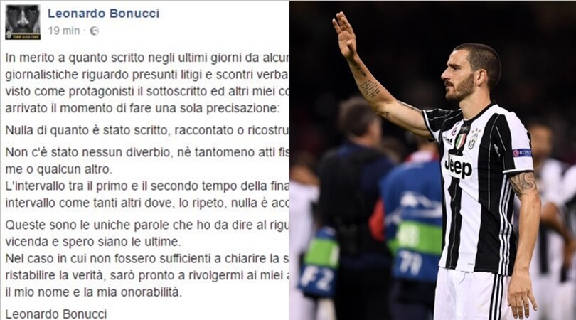 Bonucci, furia su Cardiff: «Tutto falso, nessuna lite all'intervallo»