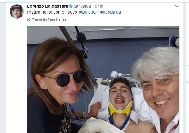 Moto2, Baldassarri su Twitter: «Praticamente come nuovo»
