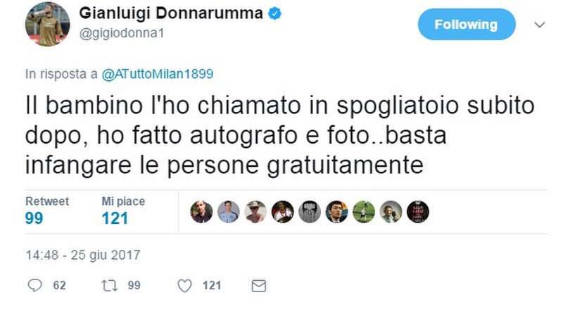 Donnarumma: «Raiola, ieri oggi e domani!». E litiga con un tifoso