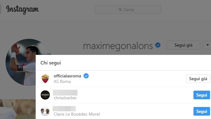Gonalons già segue la Roma su Instagram