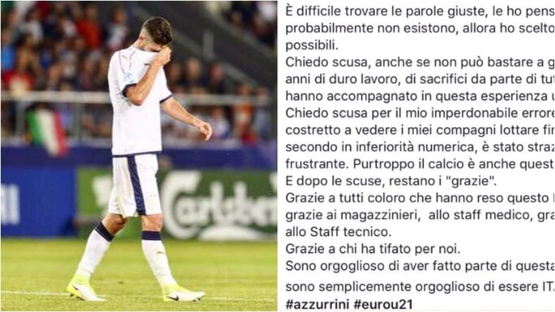Under 21, Gagliardini chiede scusa per il rosso: «Imperdonabile»