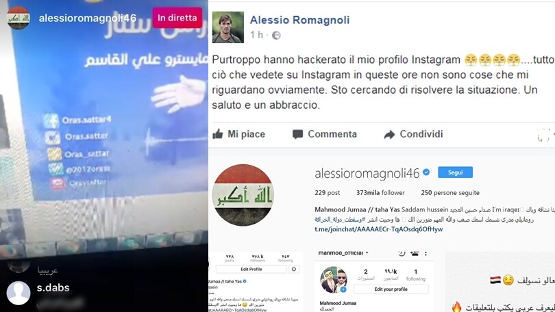 Romagnoli, Instagram hackerato: bandiere irachene e scritte in arabo