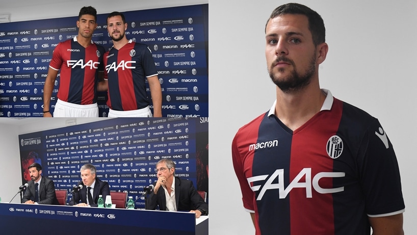 Sulla nuova maglia del Bologna lo stemma è bianco-blu