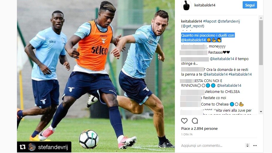 Lazio, De Vrij: «Che belli i duelli con Keita». E il compagno lo "riposta"