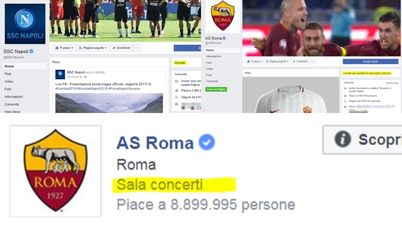 Su Facebook Roma e Napoli sono tutto meno che squadre di calcio
