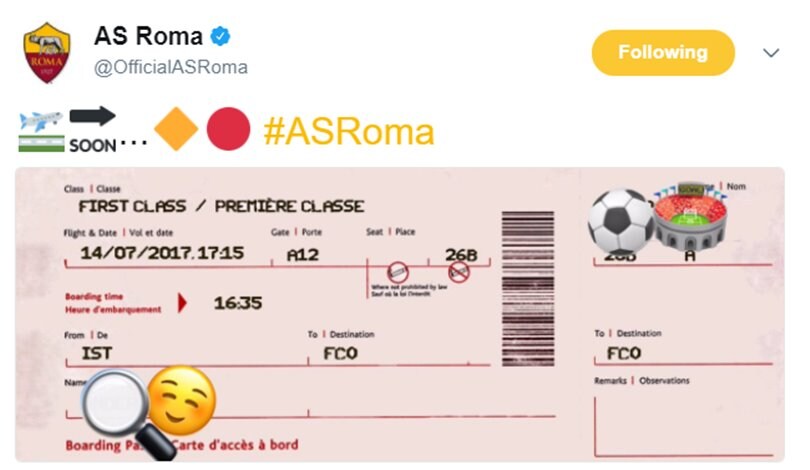 Calciomercato, Cengiz Ünder arriva venerdì: la Roma pubblica la foto del biglietto aereo