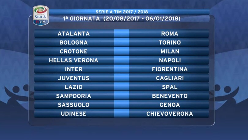 Calendario Serie A 2017/18, tutte le giornate