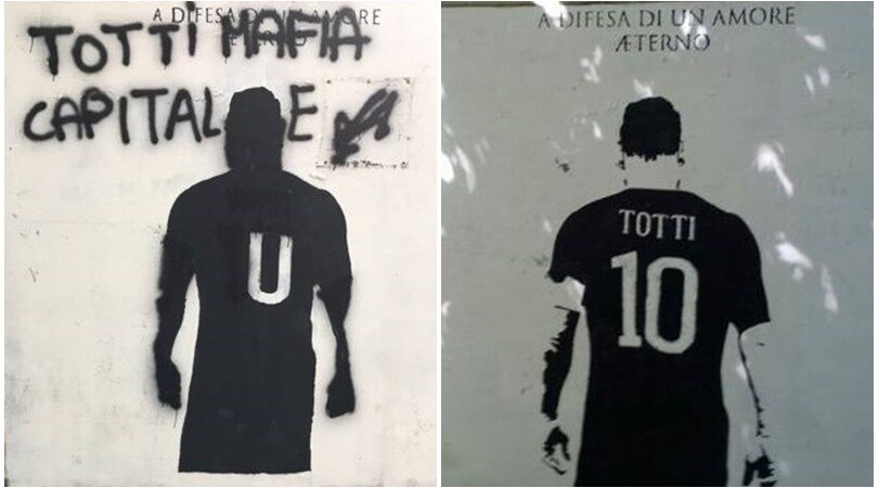 Roma, imbrattato da vandali il murale dedicato a Totti
