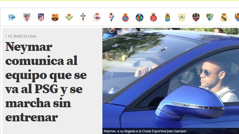 Neymar: «Lascio il Barcellona». L'agente: «Entro domani il Psg pagherà la clausola»