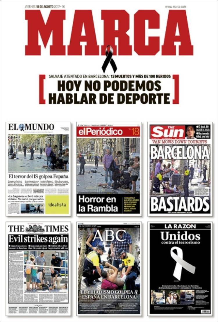 Strage di Barcellona, i giornali sportivi spagnoli in lutto