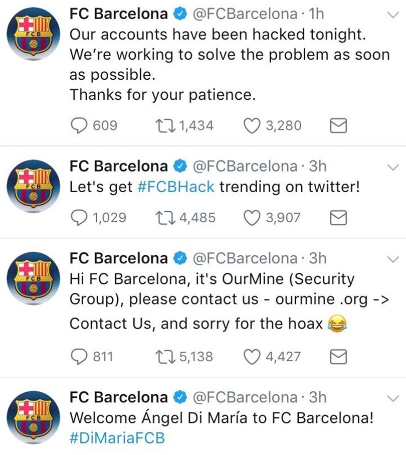 Il Barcellona: «Benvenuto Di Maria!». Ma si tratta di un hacker