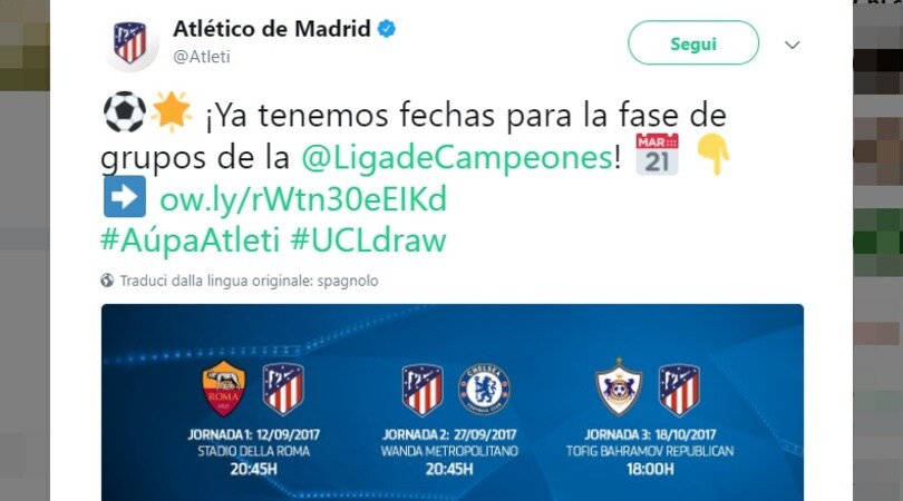 Champions League, il 12 settembre l'Atletico Madrid vorrebbe giocare nello Stadio della Roma