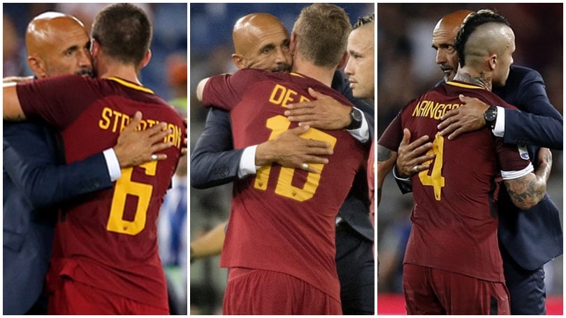 Spalletti, quanti abbracci con i giocatori della Roma!